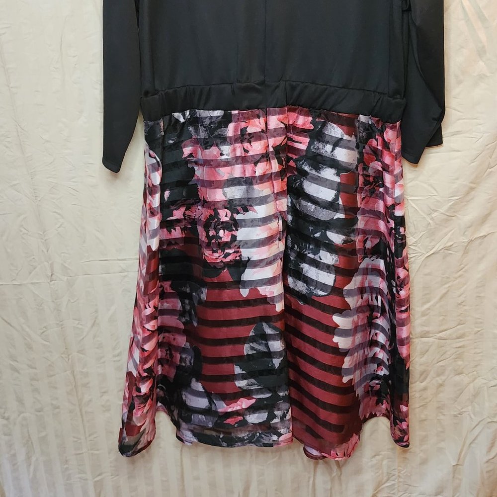 NY Collection Sheer Floral Striped Dress women plus size 1X - Picture 4 of 11